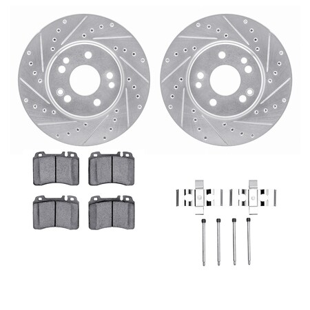 Dynamic Friction Co 7612-63038, Rotors-Drilled, Slotted-Silver w/ 5000 Euro Ceramic Brake Pads incl. Hardware, Zinc Coat 7612-63038